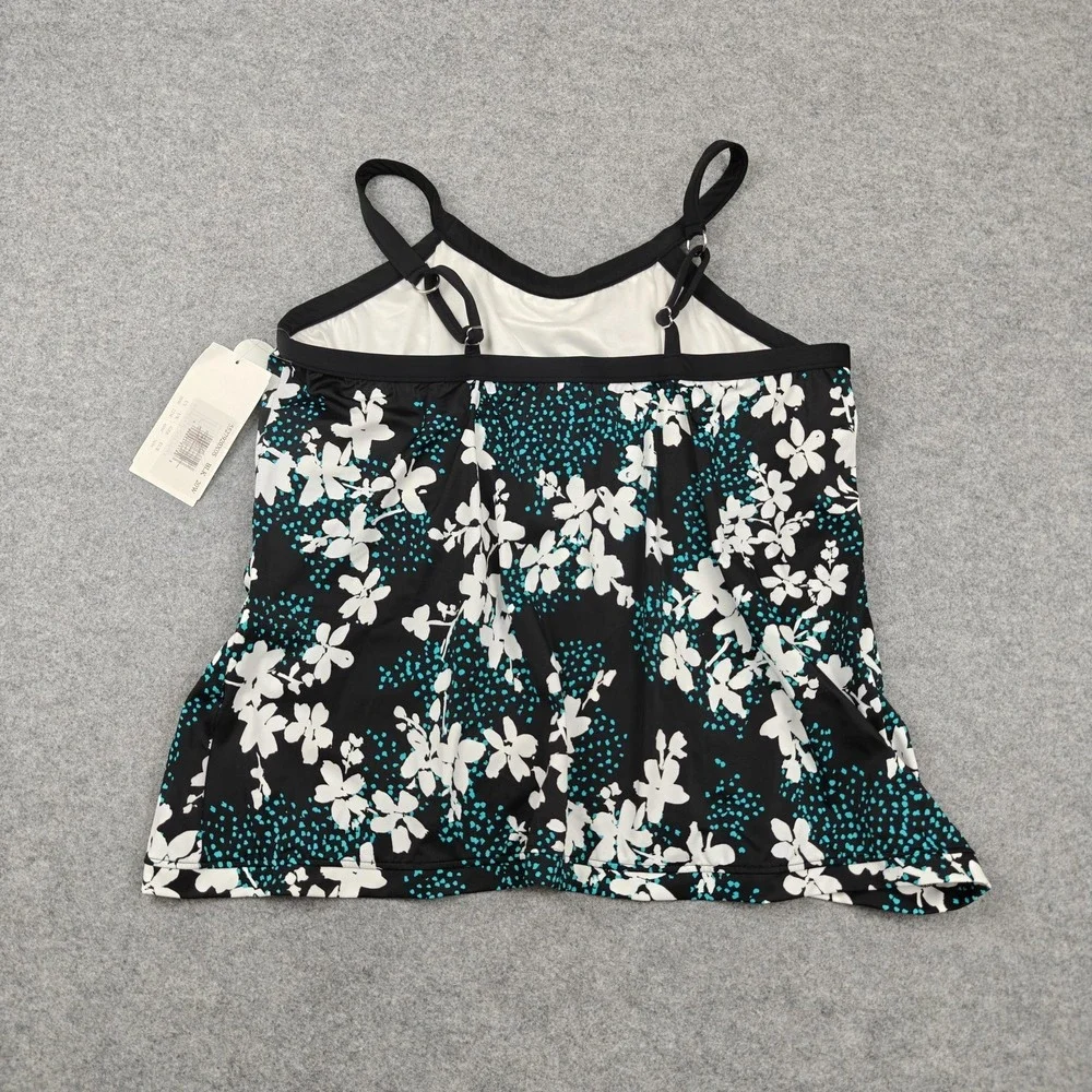 Penbrooke Tankini Swim‎ Top Womens 20W Black Floral Adjustable Straps New